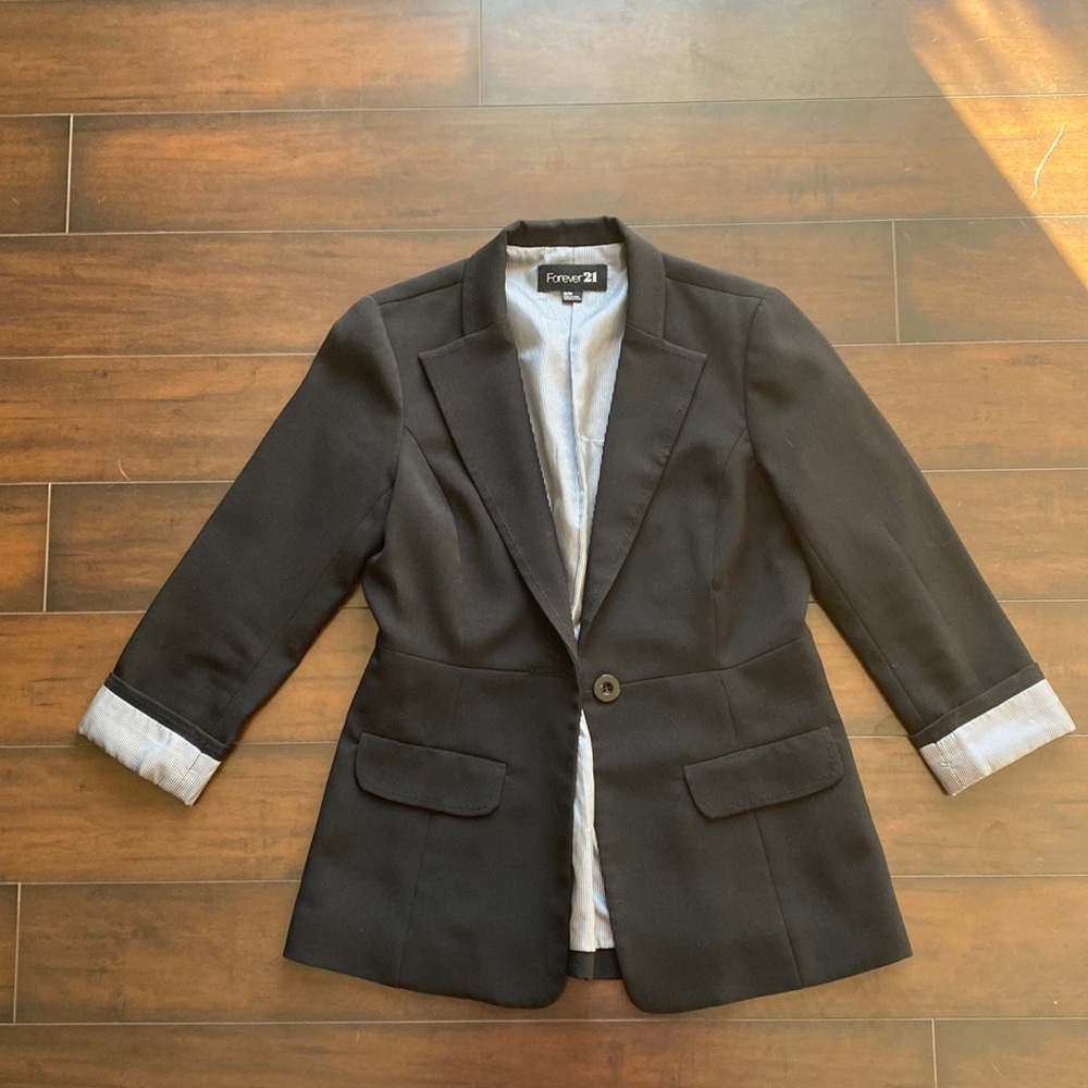 Black blazer with silky striped lining